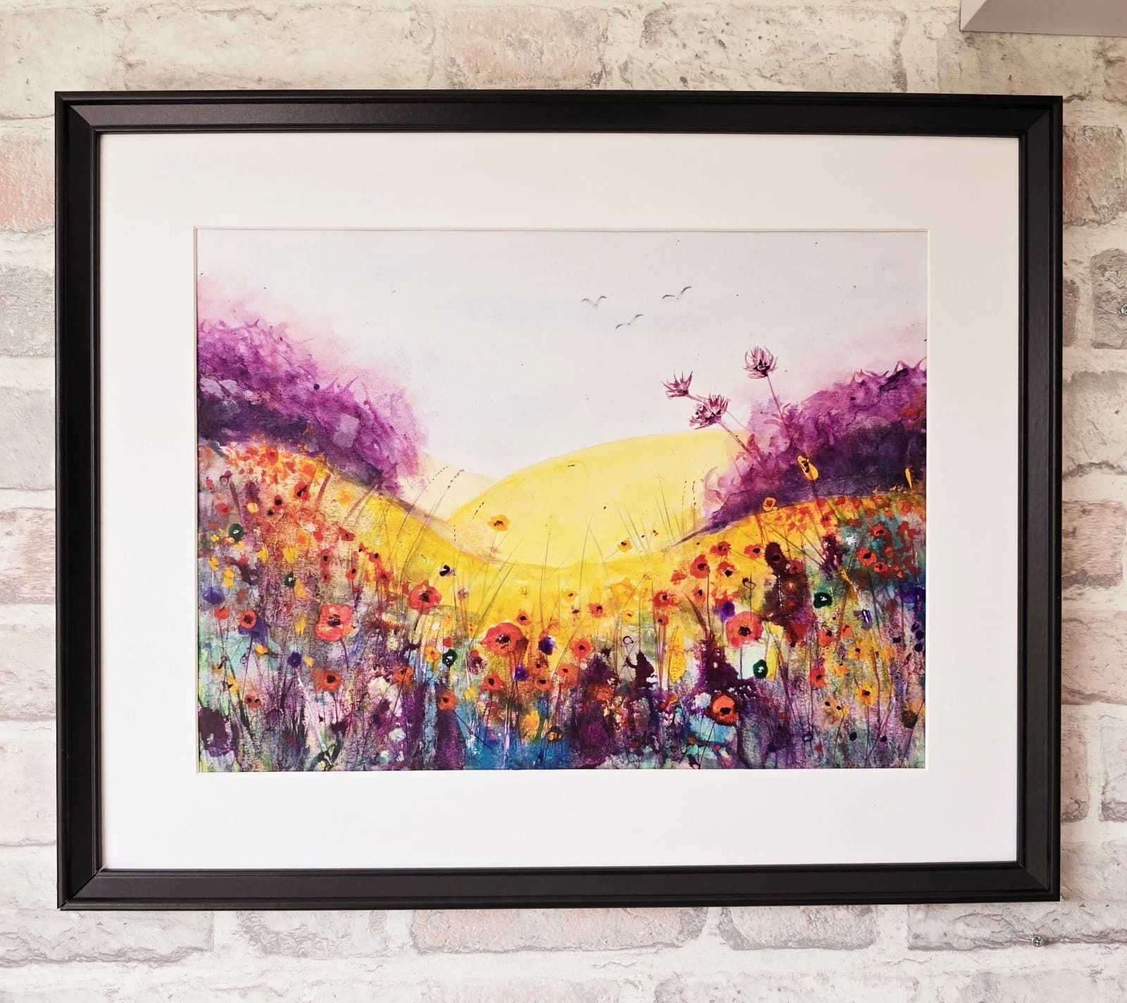 Wildflowers Meadow Landscape Watercolour/ink Painting Floral Framed thumbnail 14
