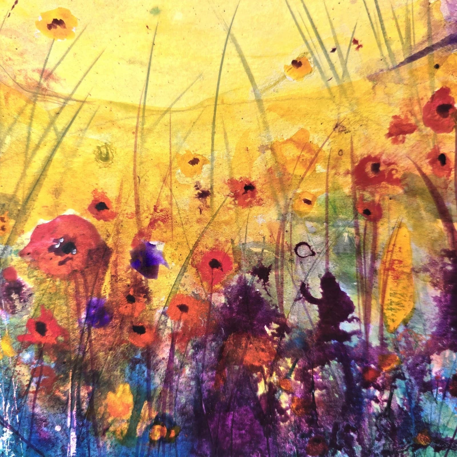 Wildflowers Meadow Landscape Watercolour/ink Painting Floral Framed thumbnail 16