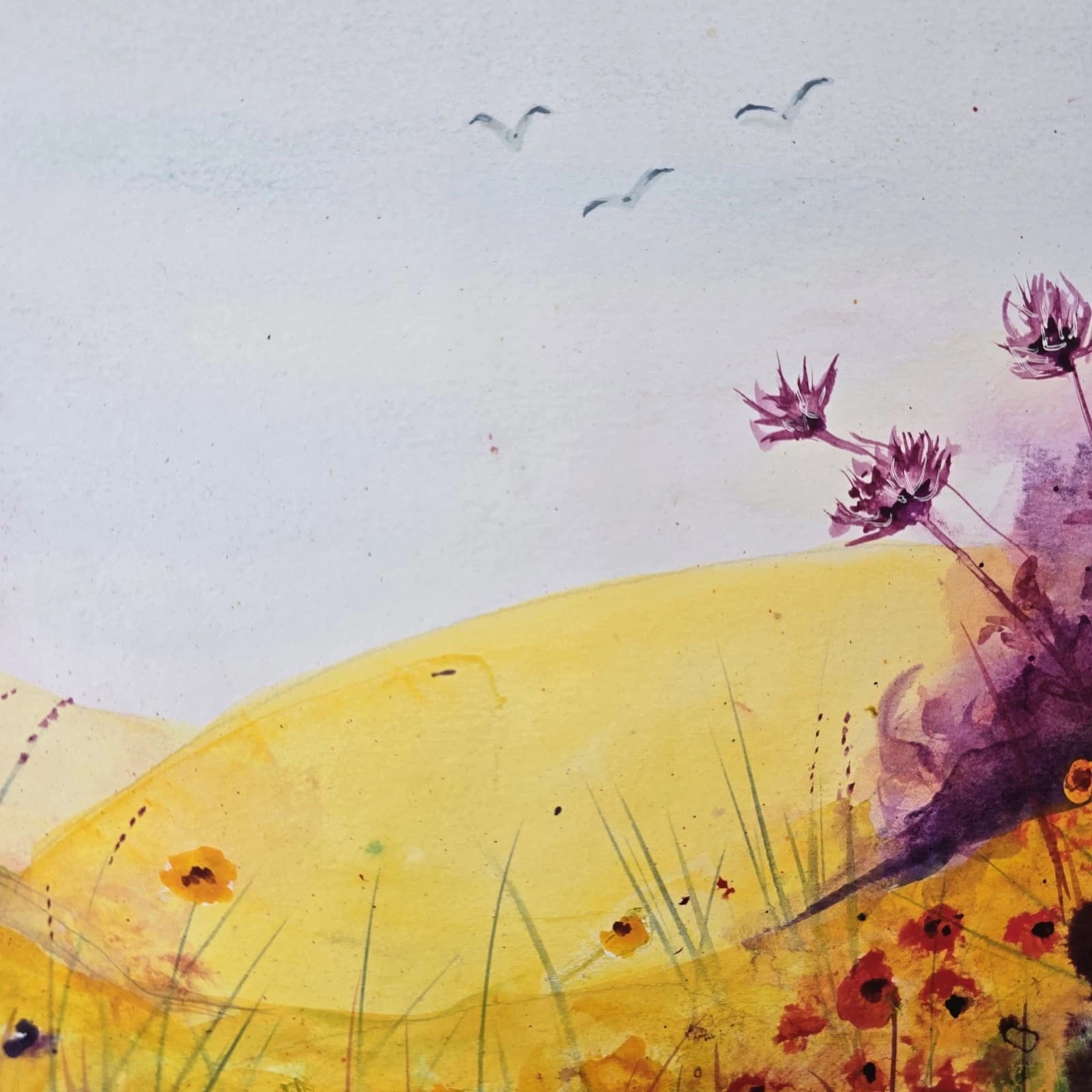 Wildflowers Meadow Landscape Watercolour/ink Painting Floral Framed thumbnail 18