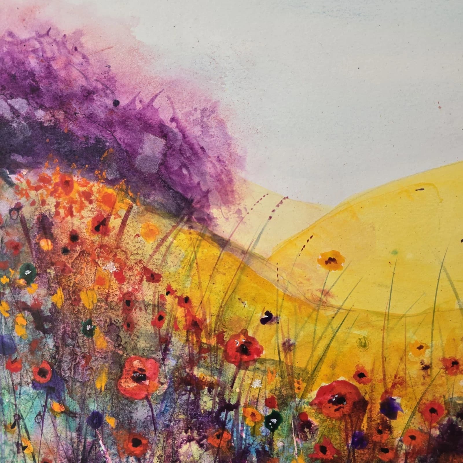 Wildflowers Meadow Landscape Watercolour/ink Painting Floral Framed thumbnail 19