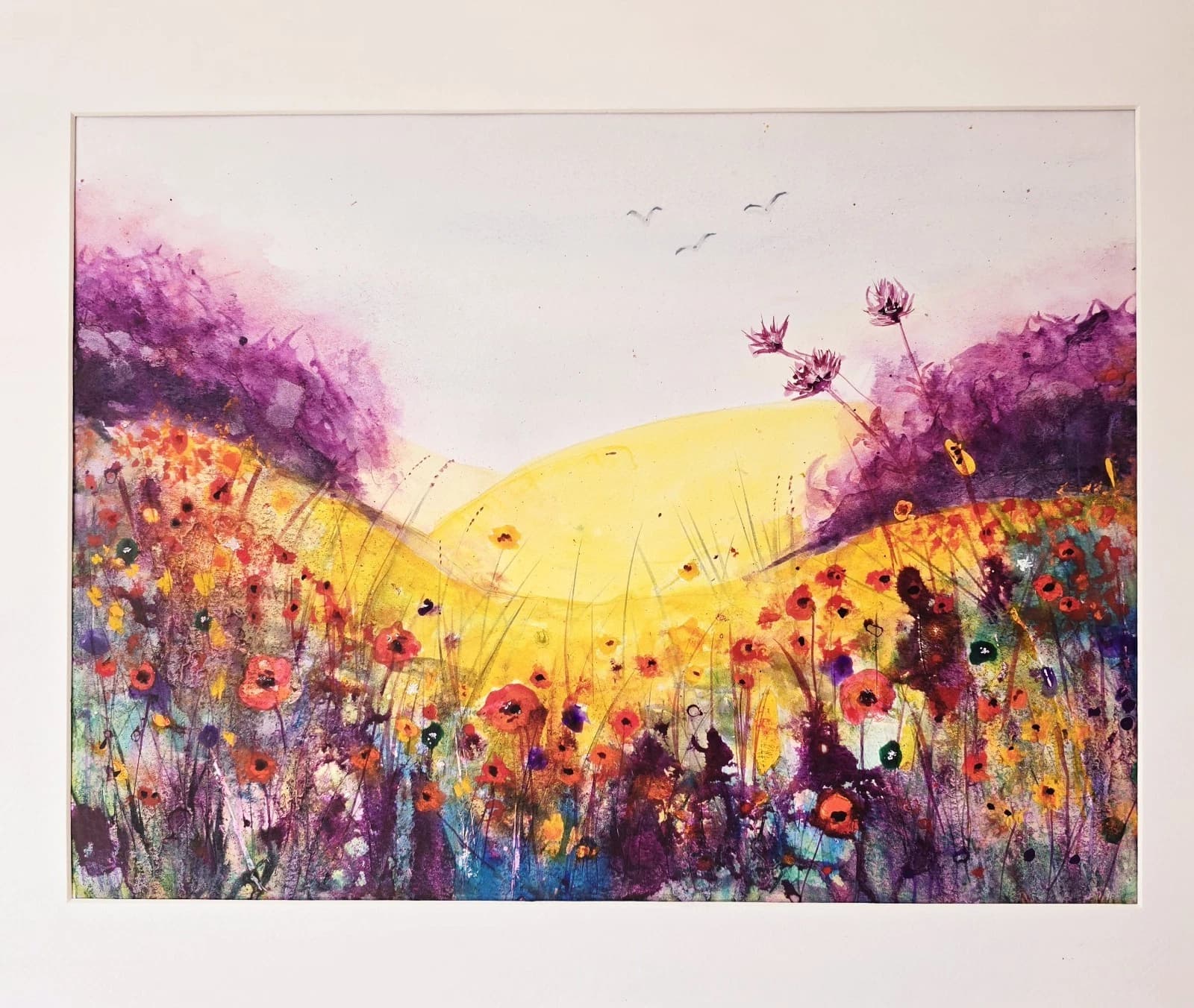 Wildflowers Meadow Landscape Watercolour/ink Painting Floral Framed thumbnail 5