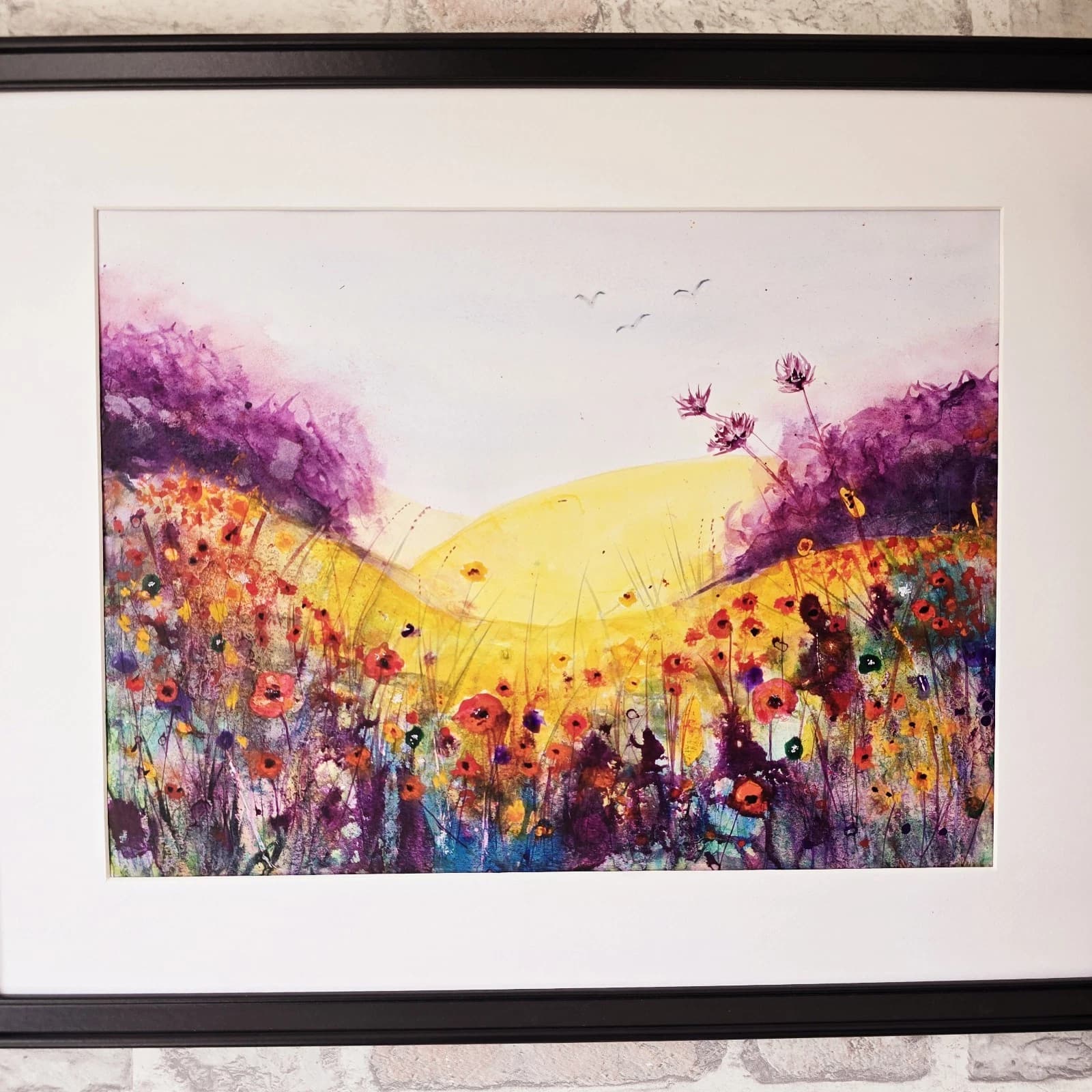 Wildflowers Meadow Landscape Watercolour/ink Painting Floral Framed thumbnail 6