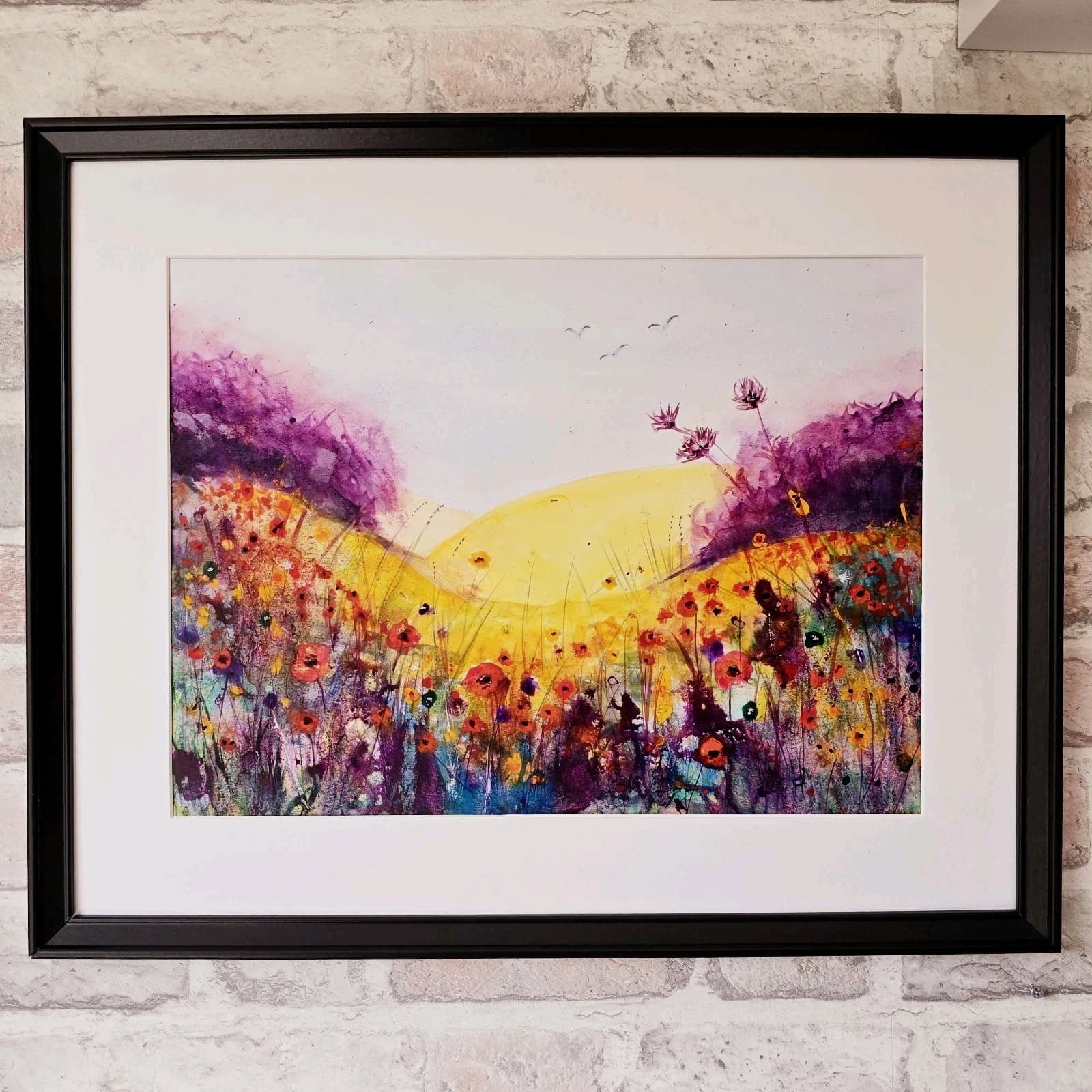Wildflowers Meadow Landscape Watercolour/ink Painting Floral Framed thumbnail 7