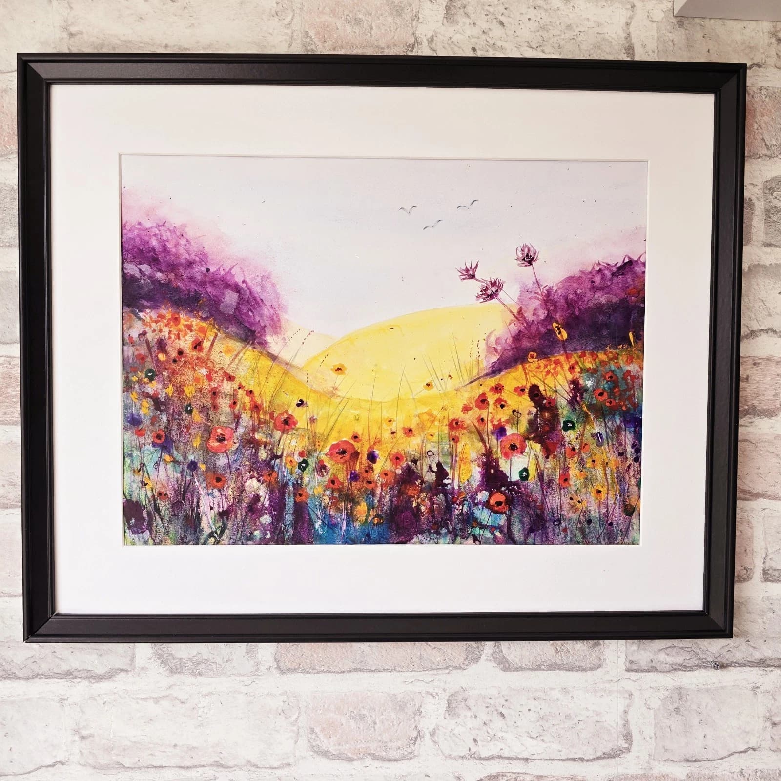 Wildflowers Meadow Landscape Watercolour/ink Painting Floral Framed thumbnail 8