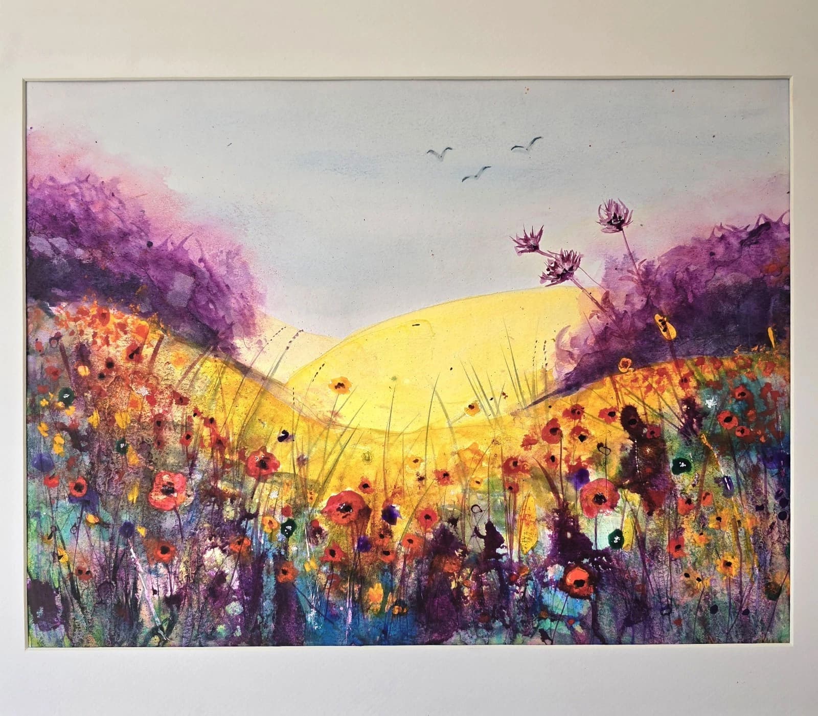 Wildflowers Meadow Landscape Watercolour/ink Painting Floral Framed thumbnail 9
