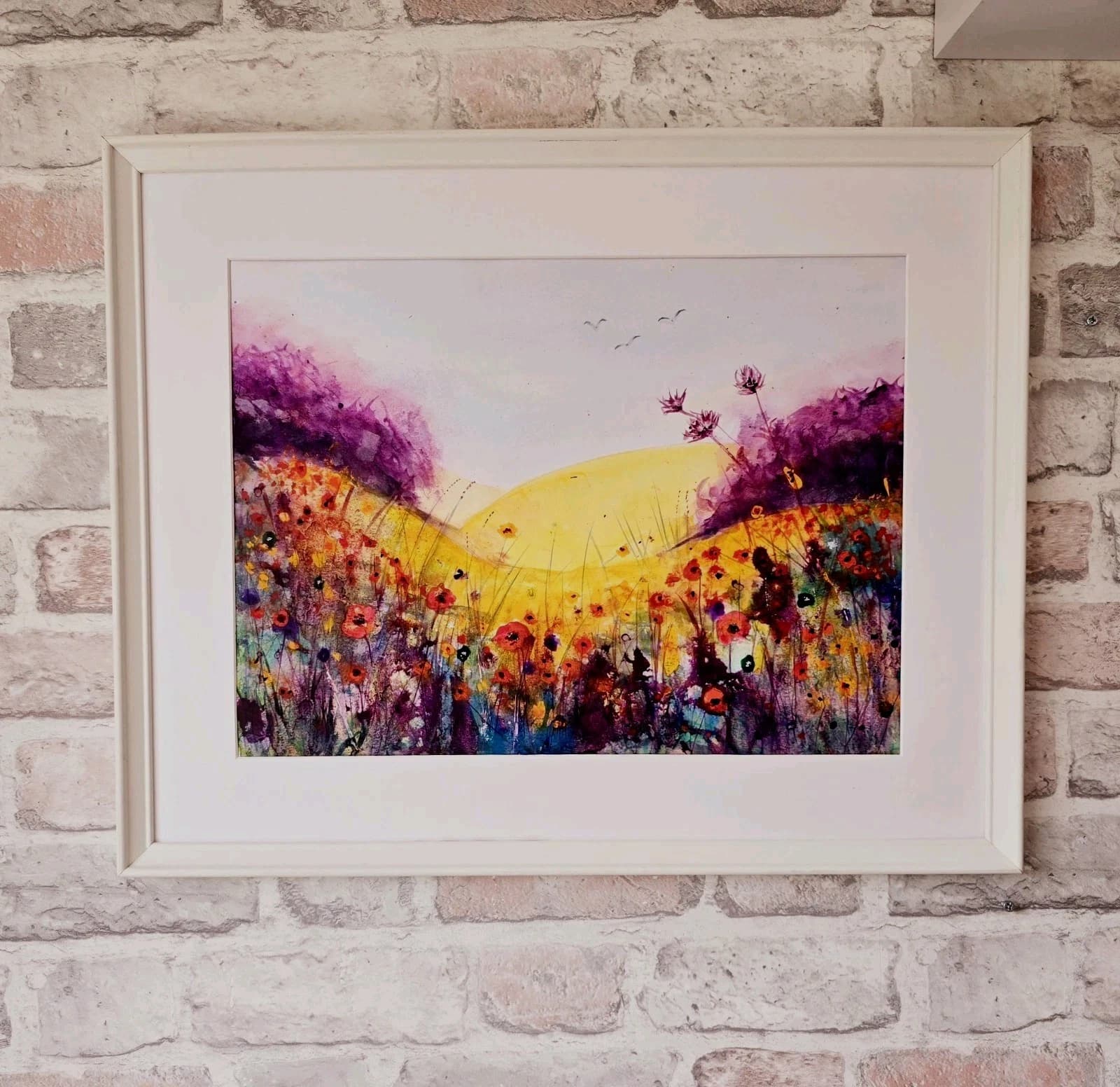 Wildflowers Meadow Landscape Watercolour/ink Painting Floral Framed